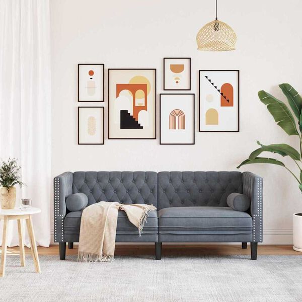 vidaXL Chesterfield dīvāns Tumši pelēka 174 x 74.5 x 70.5 cm Samts