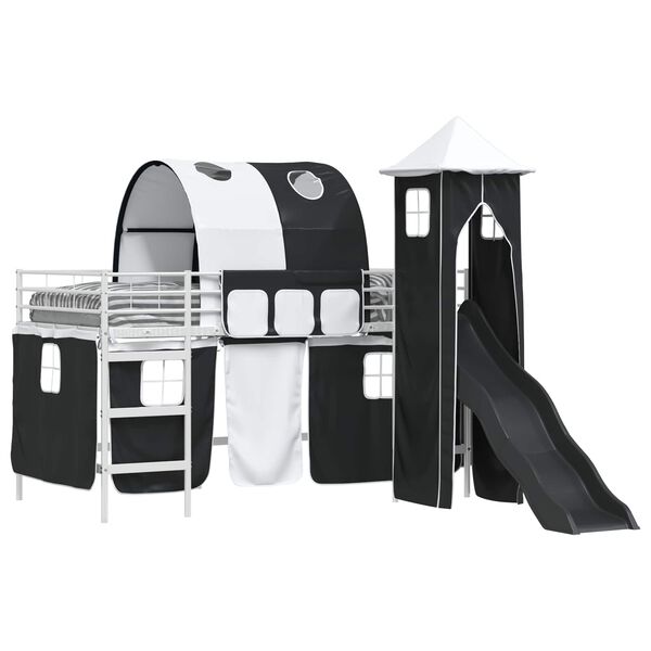 vidaXL Bērnu loft gultas rāmjis Balts un melns 79,5 x 200 cm Metāls