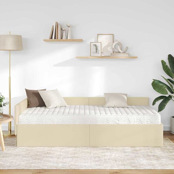 vidaXL Stūra gultas rāmis ar matrači Cits 2 pcs Krēmkrāsa audums