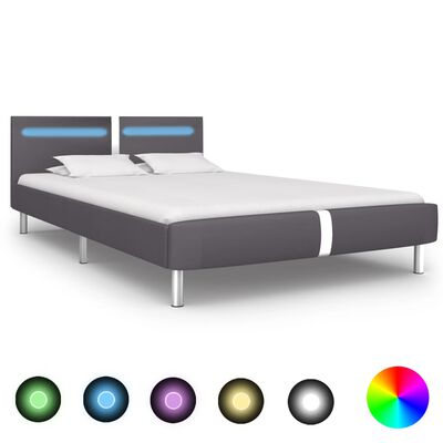 vidaXL gultas rāmis ar LED, pelēka mākslīgā āda, 140x200 cm