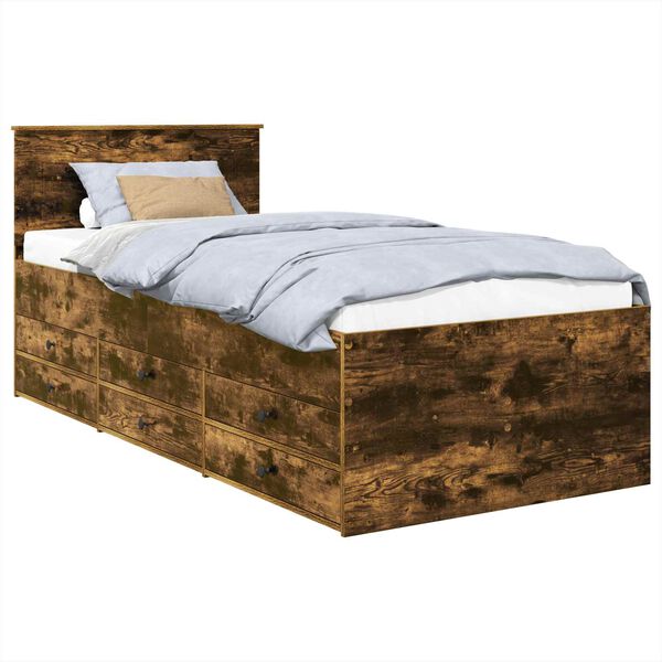 vidaXL Diena gulta Dūmu ozols un melns 100 x 200 cm Inženierijas koks