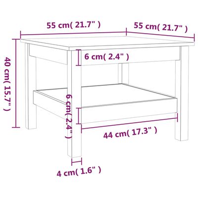 vidaXL kafijas galdiņš, pelēks, 55x55x40 cm, priedes masīvkoks