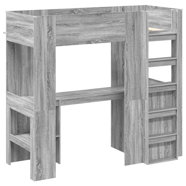 vidaXL Divstāvu gultas rāmis ar galdu Pelēks Sonoma 75 x 190 cm