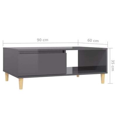 vidaXL kafijas galdiņš, 90x60x35 cm, spīdīgi pelēks, skaidu plāksne