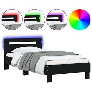 vidaXL gultas rāmis ar galvgali un LED, melns, 75x190 cm