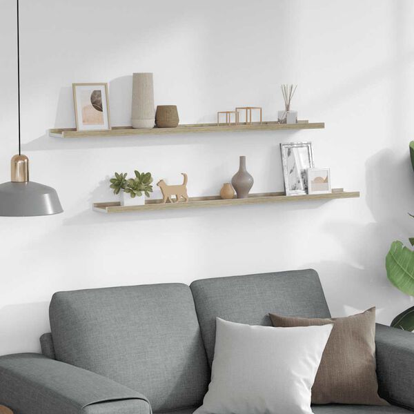 vidaXL sienas plaukti, 2 gab., balta un ozolkoka krāsa, 100x9x3 cm