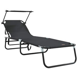 vidaXL Saliekamais sauļo&scaron;anās krēsls Melna 190 x 57 x 81 cm oksforda