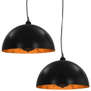 vidaXL griestu lampas, 2 gab., pusapaļas, 40 cm, E27, melnas ar zelta