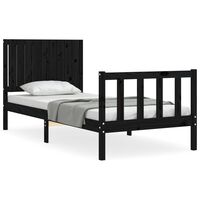 vidaXL gultas rāmis ar galvgali, melns, vienvietīgs, masīvkoks