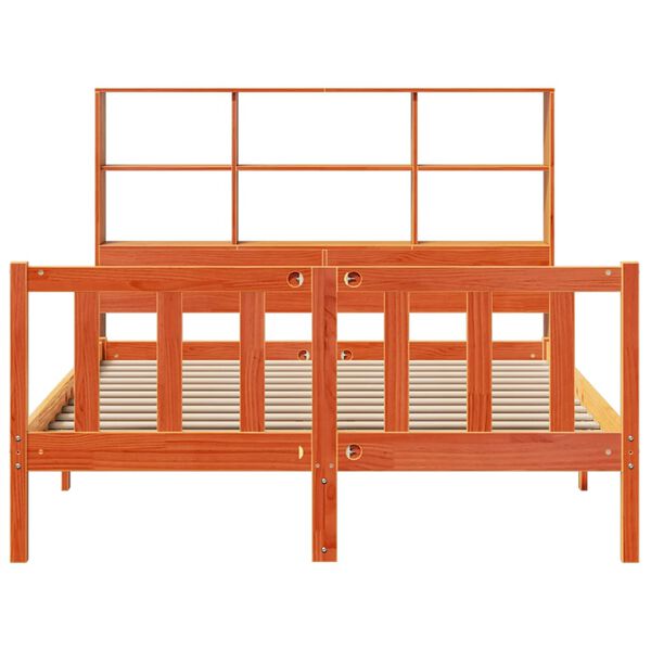 vidaXL gulta ar grāmatu plauktu, bez matrača, 140x200 cm, priedes koks