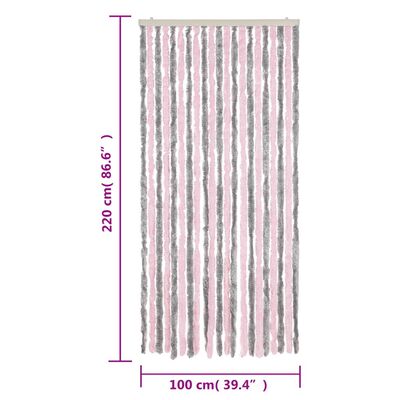 vidaXL kukaiņu aizkars, pelēks un rozā, 100x220 cm, šenils