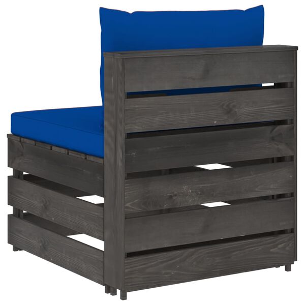 vidaXL vidējais moduļu dīvāns ar spilveniem, pelēks, impregnēts koks