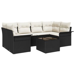 vidaXL Dārza dīvānu komplekts 7 pcs Melns un Krēmkrāsa 55 x 55 x 37 cm