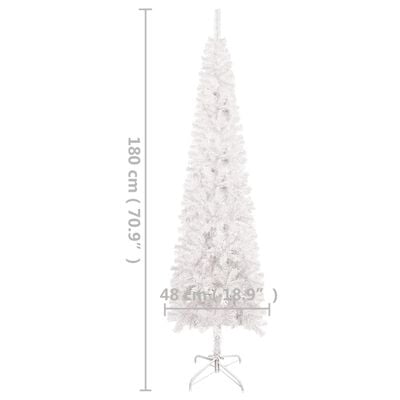 vidaXL izgaismota Ziemassvētku egle, šaura, balta, 180 cm