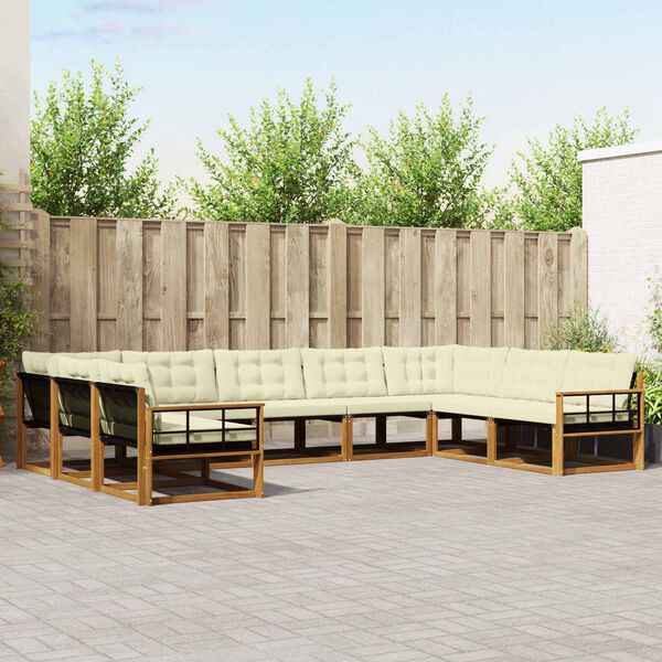 vidaXL Āra dīvānu komplekts ar spilvenu 9 pcs Dabisks un krējuma