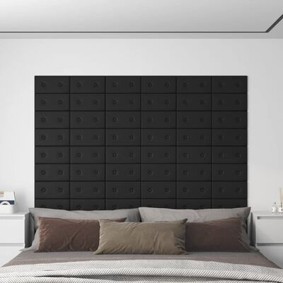 vidaXL sienas paneļi, 12 gab., melni, 30x15 cm, mākslīgā āda, 0,54 m²