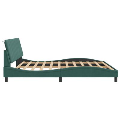vidaXL gultas rāmis ar LED, tumši zaļš samts, 200x200 cm