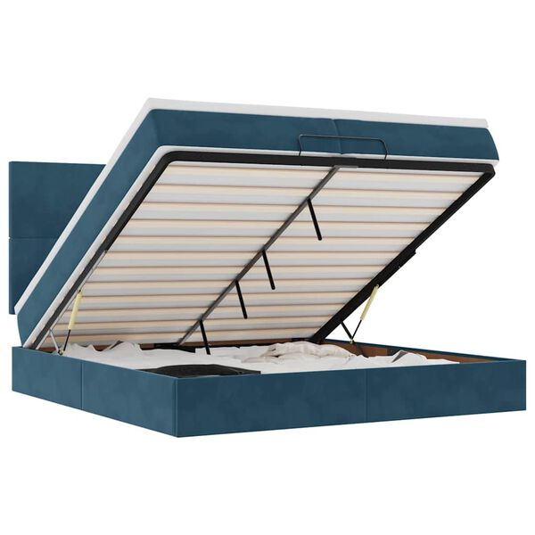 vidaXL Osmaņu gultas rāmis ar matračiem tum&scaron;i zils 200x200cm audums