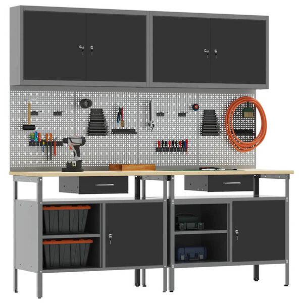 vidaXL Darbagalda komplekts 8 pcs Melna 200 x 55 x 200 cm Tērauds