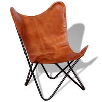 vidaXL tauriņa formas krēsls, brūna dabīgā āda