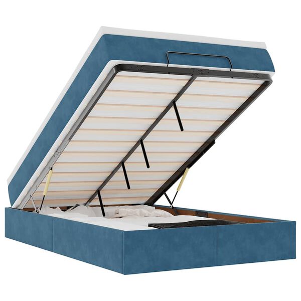 vidaXL Osmaņu gulta ar matraci, tum&scaron;i zils, 120x190 cm, samts