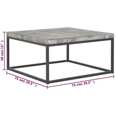 vidaXL kafijas galdiņš, 75x75x38 cm, betona imitācija