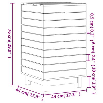 vidaXL veļas grozs, balta, 44x44x76 cm, priedes masīvkoks