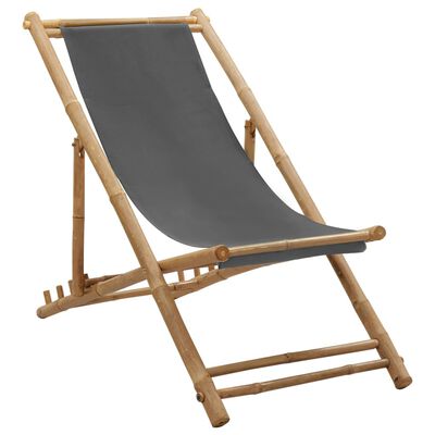 vidaXL pludmales krēsls, bambuss un tumši pelēks audekls
