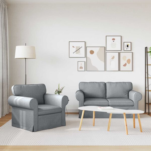 vidaXL Dīvāns 2 pcs Gai&scaron;i pelēks 155 x 82 x 80 cm audums