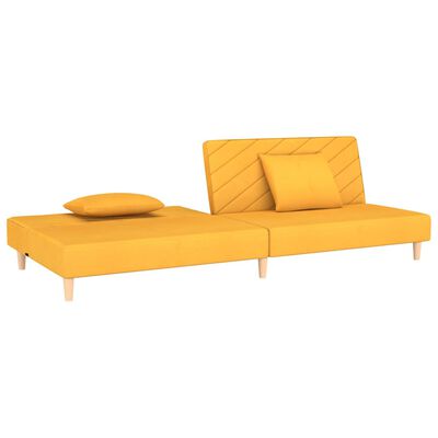 vidaXL 2-vietīga dīvāngulta ar diviem spilveniem, dzeltens audums