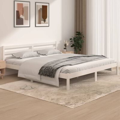 vidaXL gultas rāmis, priedes masīvkoks, 180x200 cm, balts