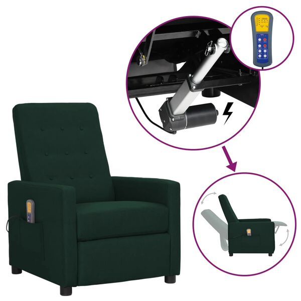 vidaXL masāžas krēsls, paceļams, tum&scaron;i zaļ&scaron; audums