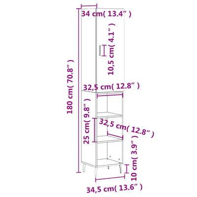 vidaXL augstais skapītis, pelēks, 34,5x34x180 cm, inženierijas koks
