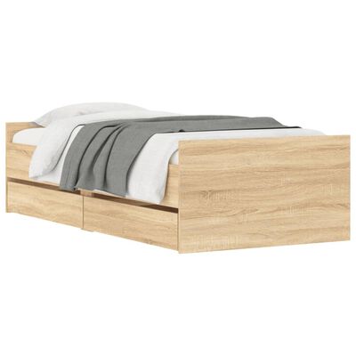 vidaXL gultas rāmis ar atvilktnēm, ozolkoka, 75x190 cm, vienvietīgs