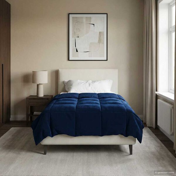 vidaXL Pilnas gada sega Tiltiņ&scaron; Tum&scaron;i zils 155 x 220 cm Mikro&scaron;ķiedra