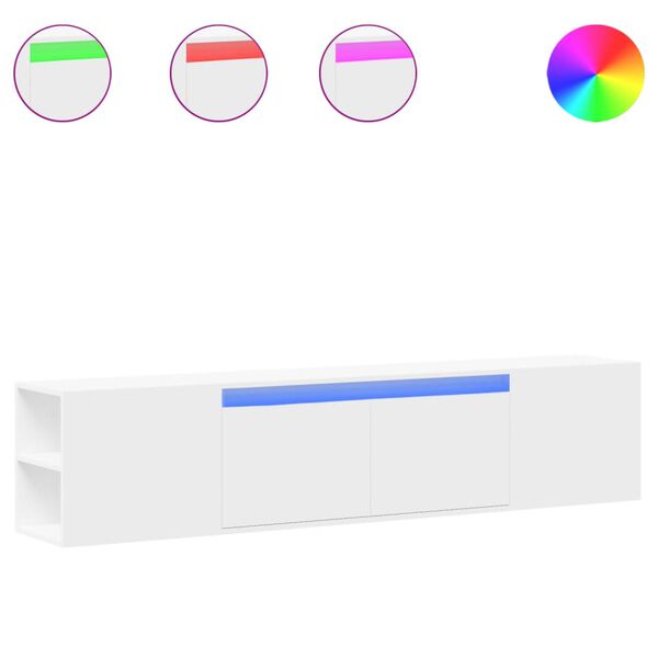 vidaXL TV sienas plaukts ar LED, balts, 180x31x39,5 cm