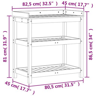 vidaXL stādīšanas galds ar plauktiem, brūns, 82,5x45x86,5 cm, priede
