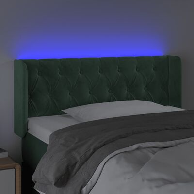 vidaXL gultas galvgalis ar LED, 93x16x78/88 cm, tumši zaļš samts