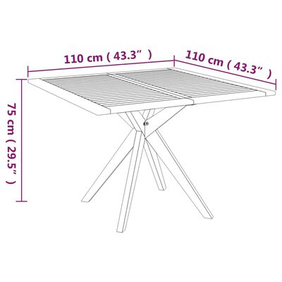 vidaXL dārza galds, 110x110x75 cm, akācijas masīvkoks