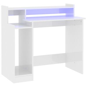 vidaXL rakstāmgalds, LED, spīdīgi balts, 97x45x90cm, inženierijas koks