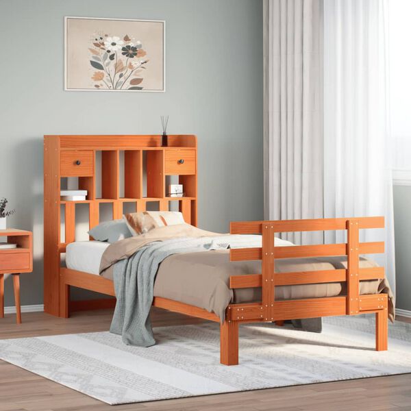 vidaXL gulta ar grāmatu plauktu, bez matrača, 75x190 cm, priede