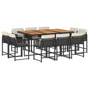 vidaXL 11-daļīgs dārza mēbeļu komplekts, matrači, melna PE rotangpalma