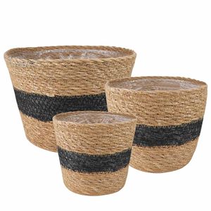 vidaXL Jūras zāles augu grozi 3 pcs Dabiska un melna &Oslash;26 x 19 cm