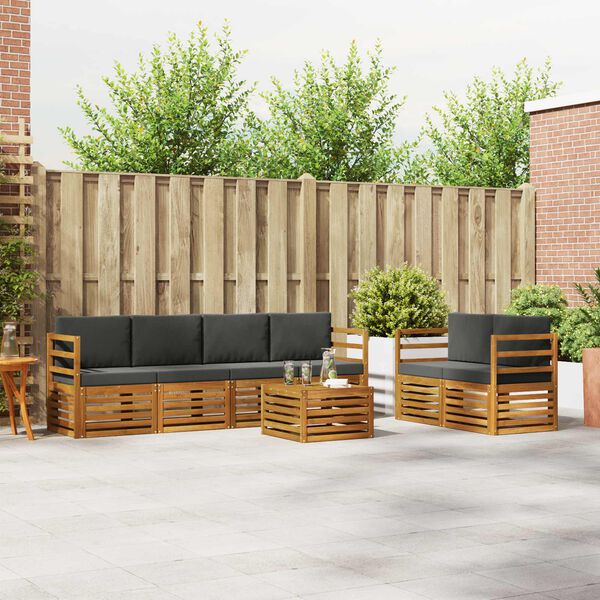 vidaXL Āra dīvānu komplekts ar spilvenu 7 pcs Dabisks un antracīts