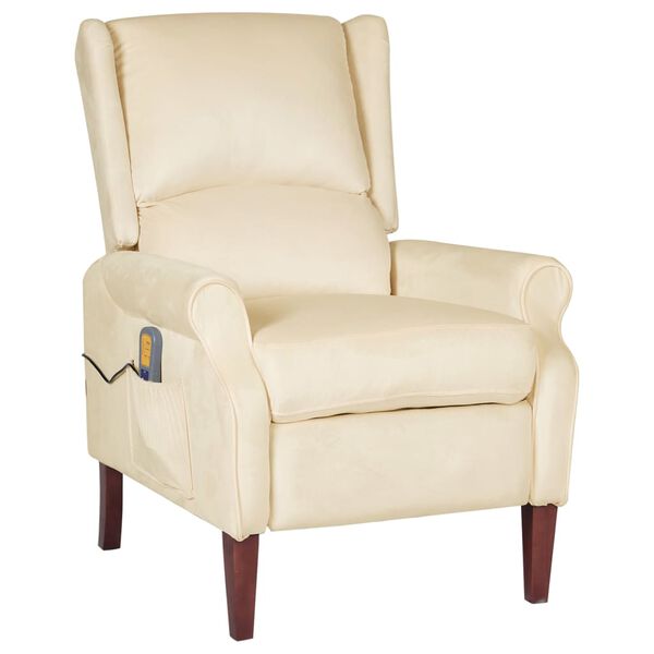 vidaXL masāžas krēsls, atgāžams, krēmkrāsas samts