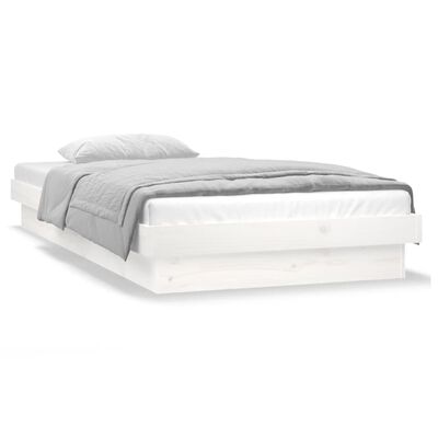 vidaXL gultas rāmis, LED, balts, 90x200 cm, masīvkoks
