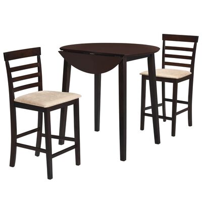 vidaXL bāra galda un krēslu komplekts, 3 gab., masīvkoks, tumši brūns