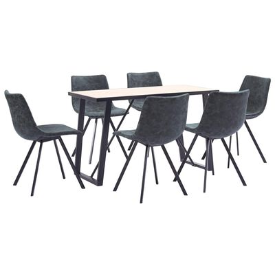 vidaXL virtuves galds un 6 krēsli, melna mākslīgā āda