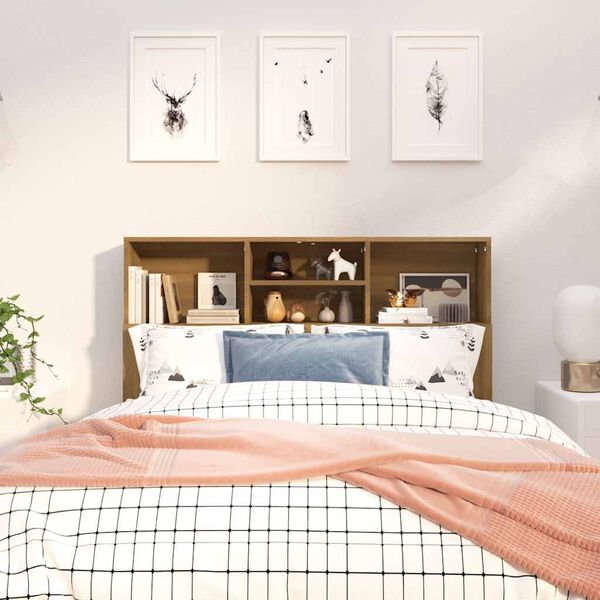 vidaXL gultas galvgalis ar plauktu, ozolkoka krāsa, 120x19x103,5 cm