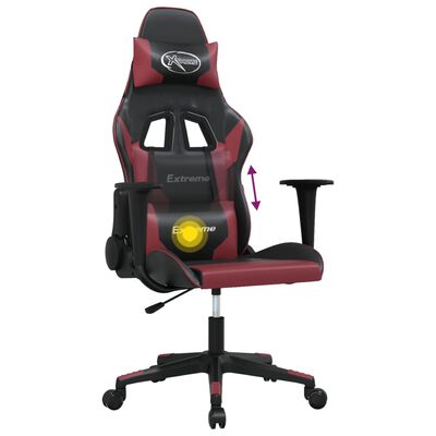 vidaXL masāžas datorspēļu krēsls, melna un vīnsarkana mākslīgā āda